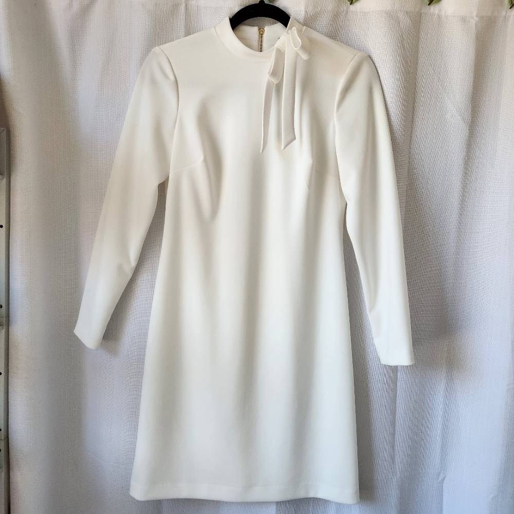NWOT Andrew Marc Elegant White Long Sleeve Lined Mini Dress Size 4 - Picture 2 of 8